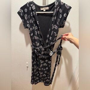 LOFT Black and White Floral Wrap Dress